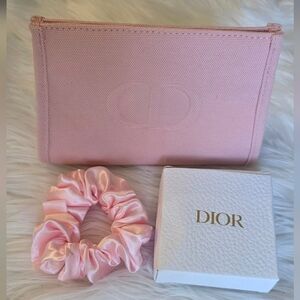 Dior Blush Pink Cosmetic Bag Satin Hair Scrunchie Set